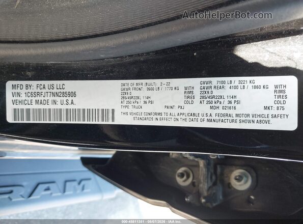 1C6SRFJT7NN285906 2022 RAM 1500 Black Engine compartment view