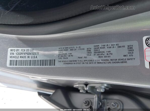 1C6SRFKP6SN702879 2025 RAM 1500 Серебряный Вид подкапотного пространства