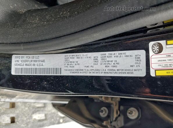 1C6SRFLM1NN191445 2022 RAM 1500 Black Вид підкапотного простору
