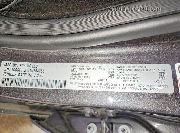 1C6SRFLPXTN264786 2026 RAM 1500 Gray Engine compartment view