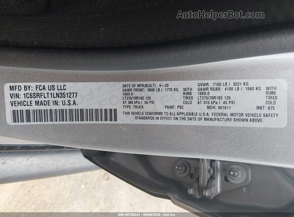1C6SRFLT1LN351277 2020 RAM 1500 Silver ძრავის განყოფილების ხედი