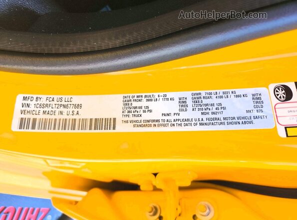 1C6SRFLT2PN677689 2023 RAM 1500 Yellow Вид підкапотного простору