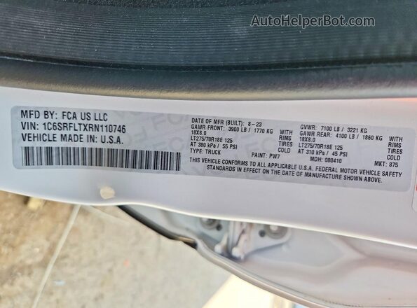 1C6SRFLTXRN110746 2024 RAM 1500 White VIN sticker view