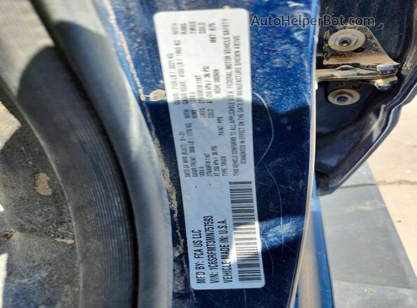 1C6SRFMT3MN757593 2021 RAM 1500 Blue VIN sticker view