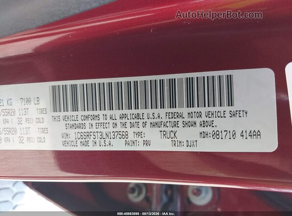 1C6SRFST3LN137568 2020 RAM 1500 Red Widok komory silnika