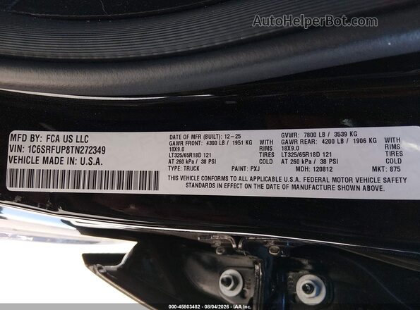1C6SRFUP8TN272349 2026 RAM 1500 Black Вид підкапотного простору