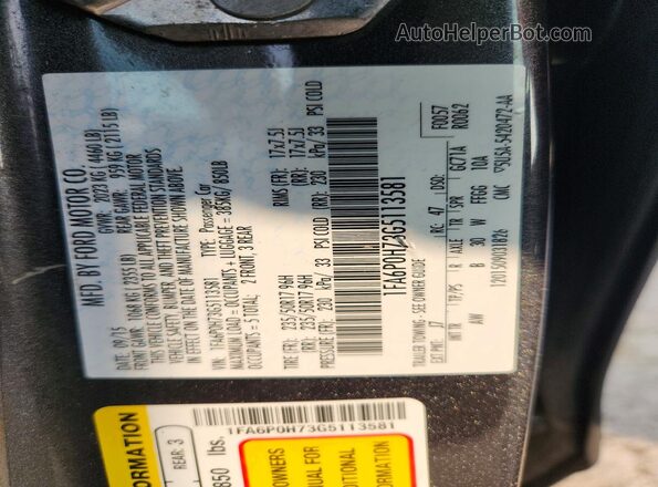 1FA6P0H73G5113581 2016 FORD FUSION Gray VIN կոդի պիտակի տեսք
