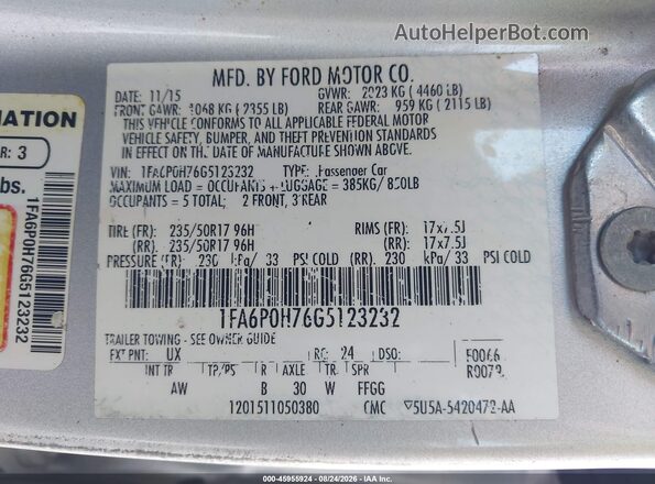 1FA6P0H76G5123232 2016 FORD FUSION Silver Engine compartment view