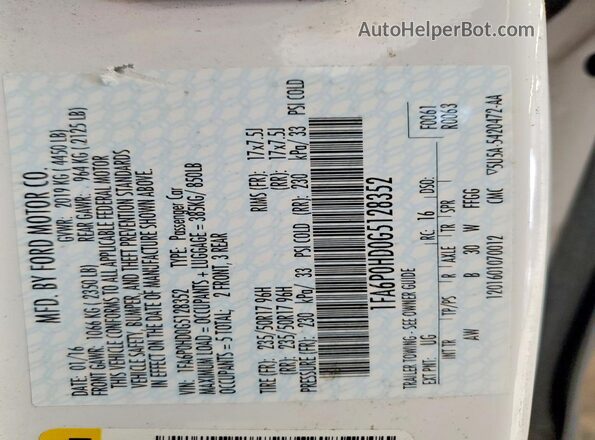 1FA6P0HD0G5128352 2016 FORD FUSION Белый Вид наклейки с VIN-кодом