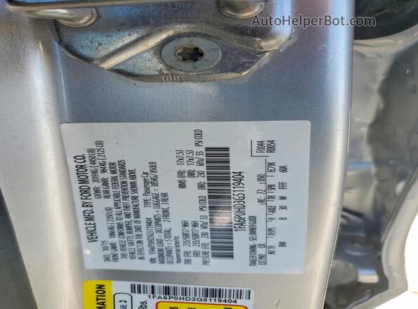 1FA6P0HD3G5119404 2016 FORD FUSION Silver Շարժիչի բաժամունքի տեսք