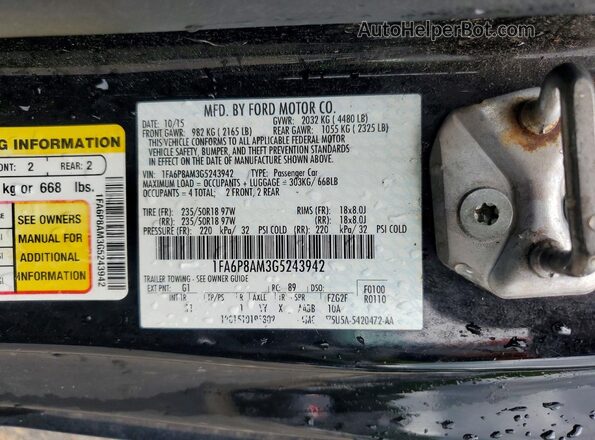 1FA6P8AM3G5243942 2016 FORD MUSTANG Black Widok komory silnika