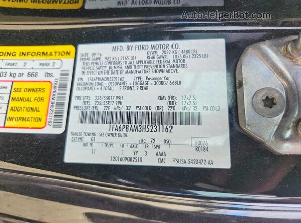 1FA6P8AM3H5231162 2017 FORD MUSTANG Black VIN sticker view