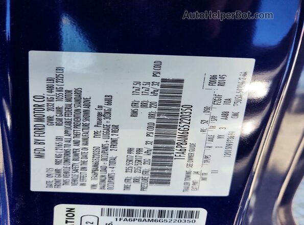 1FA6P8AM6G5220350 2016 FORD MUSTANG Blue Engine compartment view