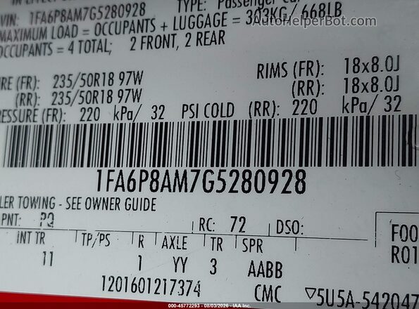 1FA6P8AM7G5280928 2016 FORD MUSTANG Red Widok komory silnika