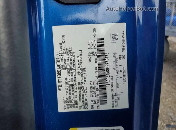 1FA6P8AM8H5275478 2017 FORD MUSTANG Blue Engine compartment view