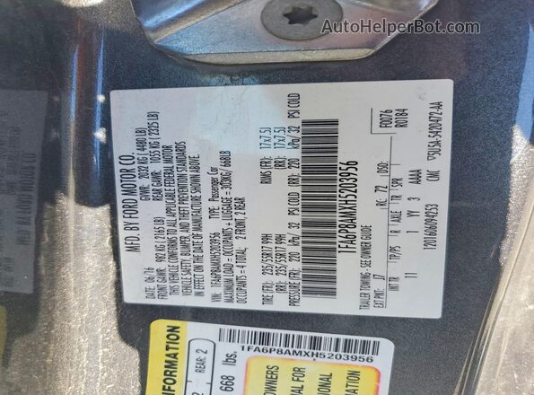 1FA6P8AMXH5203956 2017 FORD MUSTANG Charcoal Vista del compartimento del motor