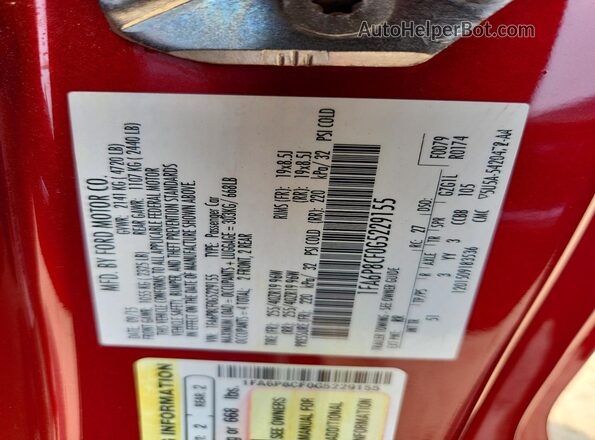 1FA6P8CF0G5229155 2016 FORD MUSTANG Красный Вид наклейки с VIN-кодом