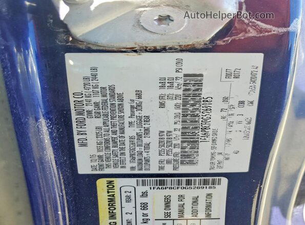 1FA6P8CF0G5269185 2016 FORD MUSTANG Blue Engine compartment view