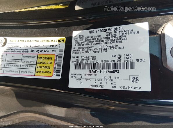 1FA6P8CF0H5266093 2017 FORD MUSTANG Black ძრავის განყოფილების ხედი