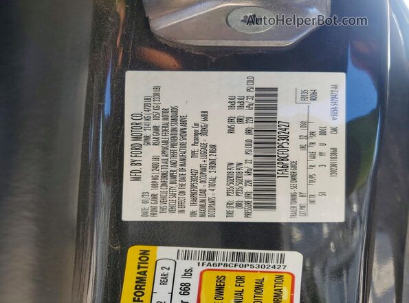1FA6P8CF0P5302427 2023 FORD MUSTANG Black Вид наклейки з VIN-кодом