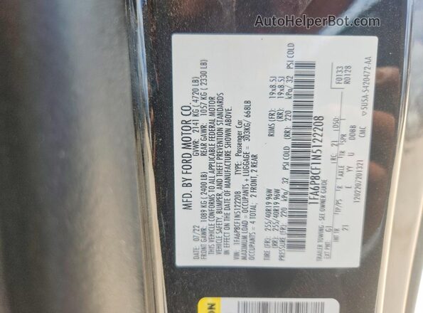1FA6P8CF1N5122208 2022 FORD MUSTANG Black VIN კოდის სტიკერის ხედი