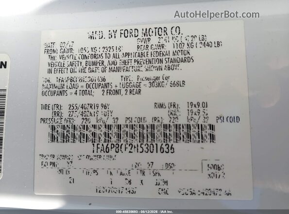 1FA6P8CF2H5301636 2017 FORD MUSTANG Белый Вид подкапотного пространства