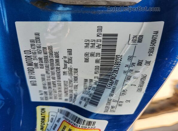 1FA6P8CF2K5189332 2019 FORD MUSTANG Blue Շարժիչի բաժամունքի տեսք
