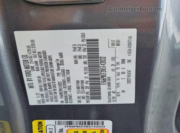 1FA6P8CF2N5142032 2022 FORD MUSTANG Gray Vista del compartimento del motor