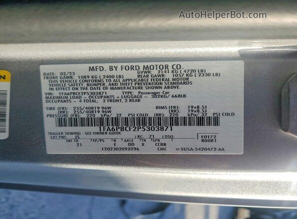 1FA6P8CF2P5303871 2023 FORD MUSTANG Silver Widok komory silnika