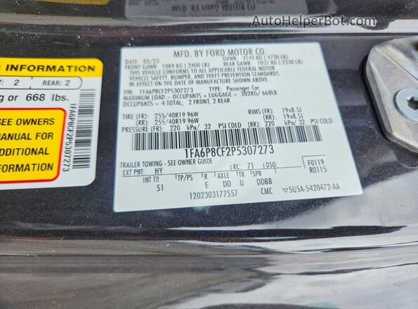 1FA6P8CF2P5307273 2023 FORD MUSTANG Charcoal ძრავის განყოფილების ხედი