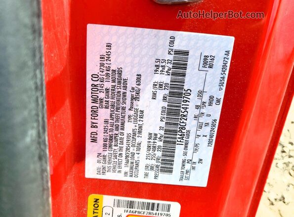 1FA6P8CF2R5419705 2024 FORD MUSTANG Red Widok komory silnika
