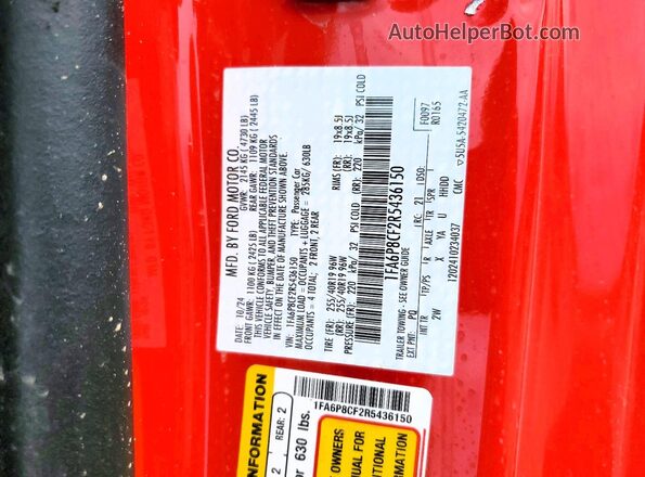 1FA6P8CF2R5436150 2024 FORD MUSTANG Red Շարժիչի բաժամունքի տեսք