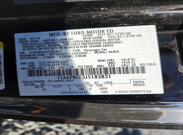 1FA6P8CF3J5183831 2018 FORD MUSTANG Black Вид підкапотного простору
