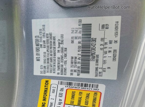 1FA6P8CF3R5421382 2024 FORD MUSTANG Gray VIN კოდის სტიკერის ხედი
