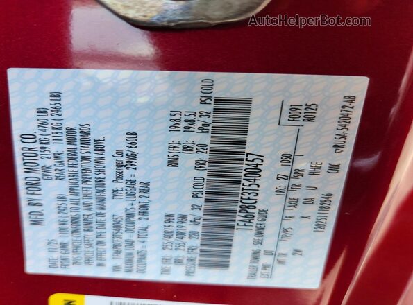 1FA6P8CF3T5400457 2026 FORD MUSTANG Red Vista del compartimento del motor