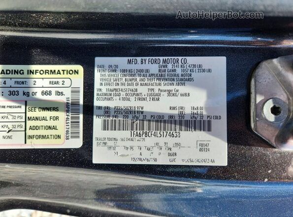 1FA6P8CF4L5174638 2020 FORD MUSTANG Gray Vista del compartimento del motor