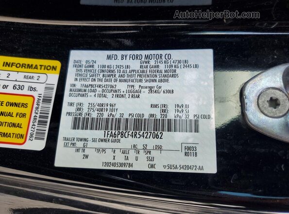 1FA6P8CF4R5427062 2024 FORD MUSTANG Black Շարժիչի բաժամունքի տեսք