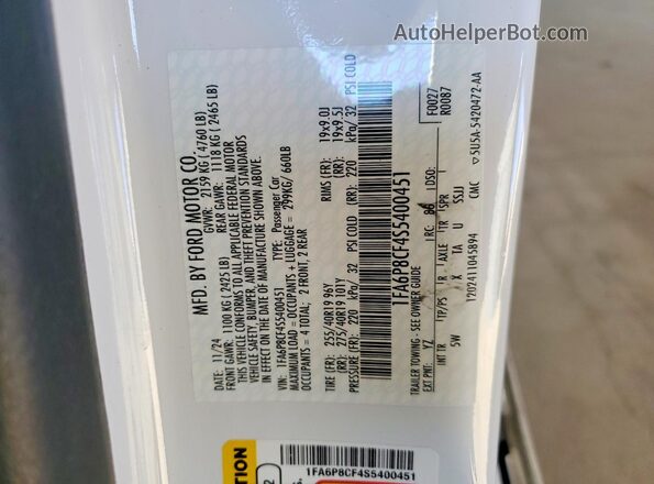 1FA6P8CF4S5400451 2025 FORD MUSTANG Белый Вид подкапотного пространства