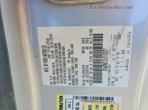 1FA6P8CF5J5143377 2018 FORD MUSTANG Серебряный Вид подкапотного пространства