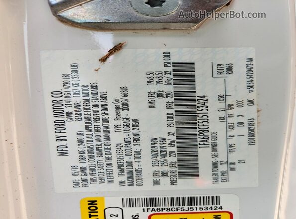 1FA6P8CF5J5153424 2018 FORD MUSTANG White Widok naklejki z numerem VIN