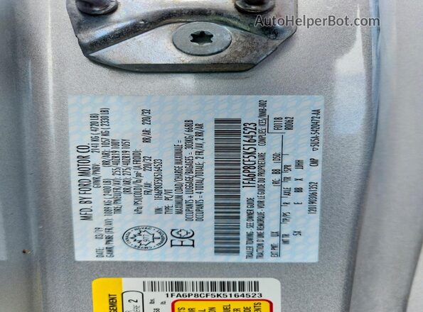 1FA6P8CF5K5164523 2019 FORD MUSTANG Silver Vista del compartimento del motor
