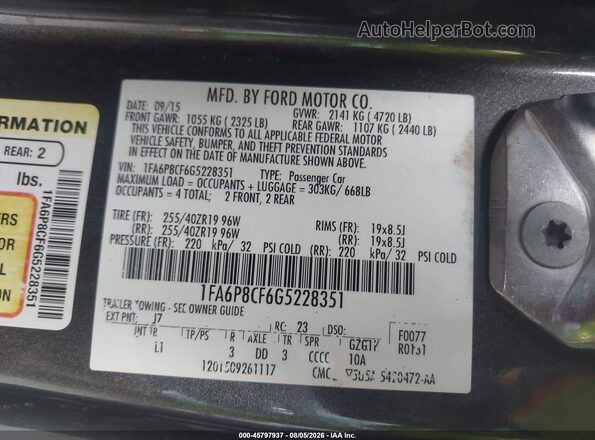 1FA6P8CF6G5228351 2016 FORD MUSTANG Gray Vista del compartimento del motor