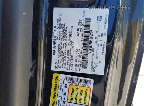 1FA6P8CF6H5208229 2017 FORD MUSTANG Black ძრავის განყოფილების ხედი