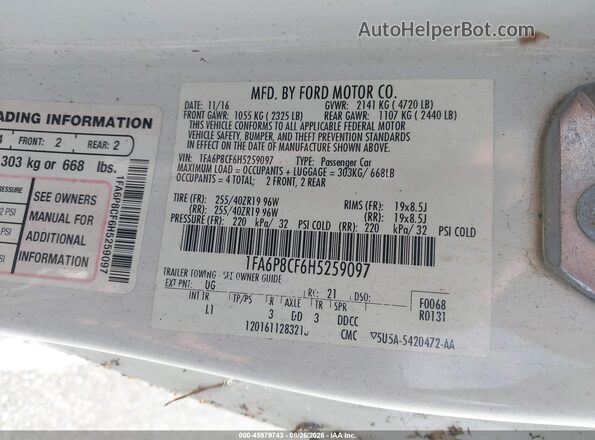 1FA6P8CF6H5259097 2017 FORD MUSTANG White ძრავის განყოფილების ხედი