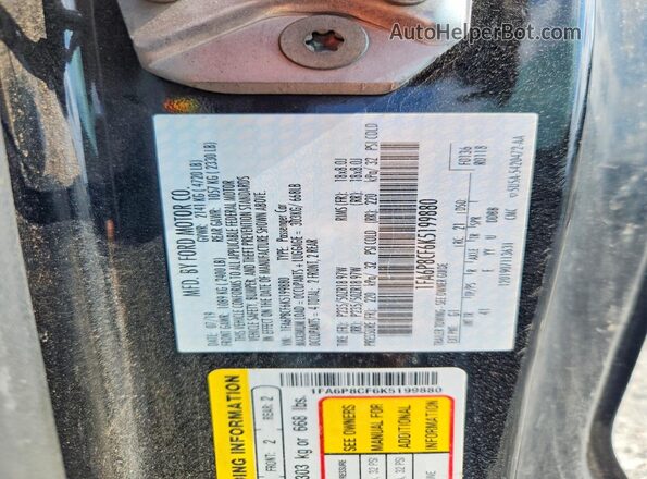 1FA6P8CF6K5199880 2019 FORD MUSTANG Black Շարժիչի բաժամունքի տեսք