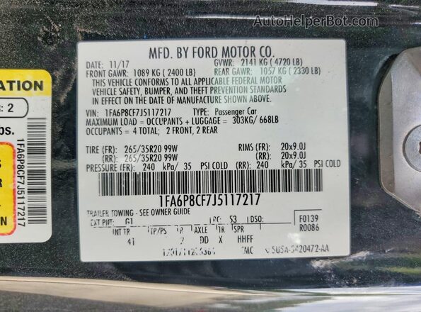 1FA6P8CF7J5117217 2018 FORD MUSTANG Black Widok naklejki z numerem VIN
