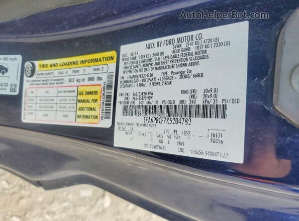 1FA6P8CF7K5204780 2019 FORD MUSTANG Blue Engine compartment view