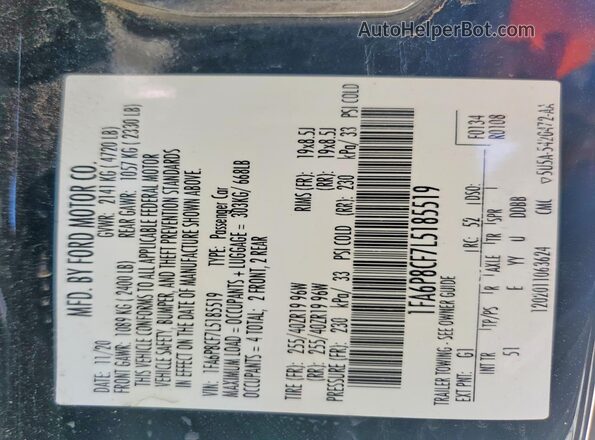 1FA6P8CF7L5185519 2020 FORD MUSTANG Black VIN sticker view
