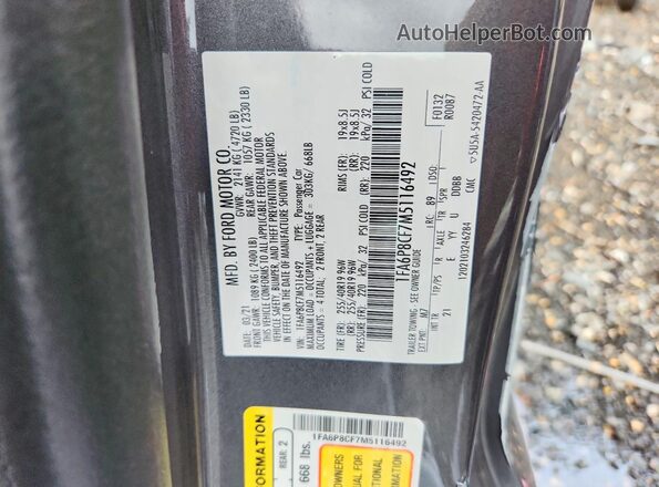 1FA6P8CF7M5116492 2021 FORD MUSTANG Gray Շարժիչի բաժամունքի տեսք