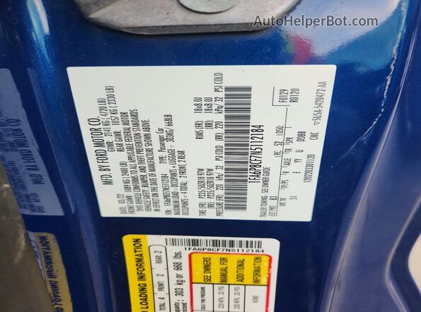 1FA6P8CF7N5112184 2022 FORD MUSTANG Blue ძრავის განყოფილების ხედი
